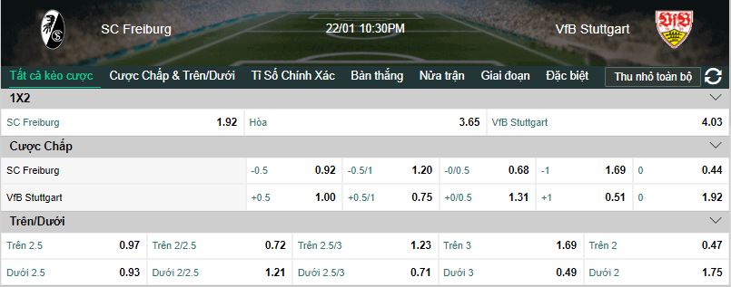 Ty le keo nha cai Freiburg vs Stuttgart